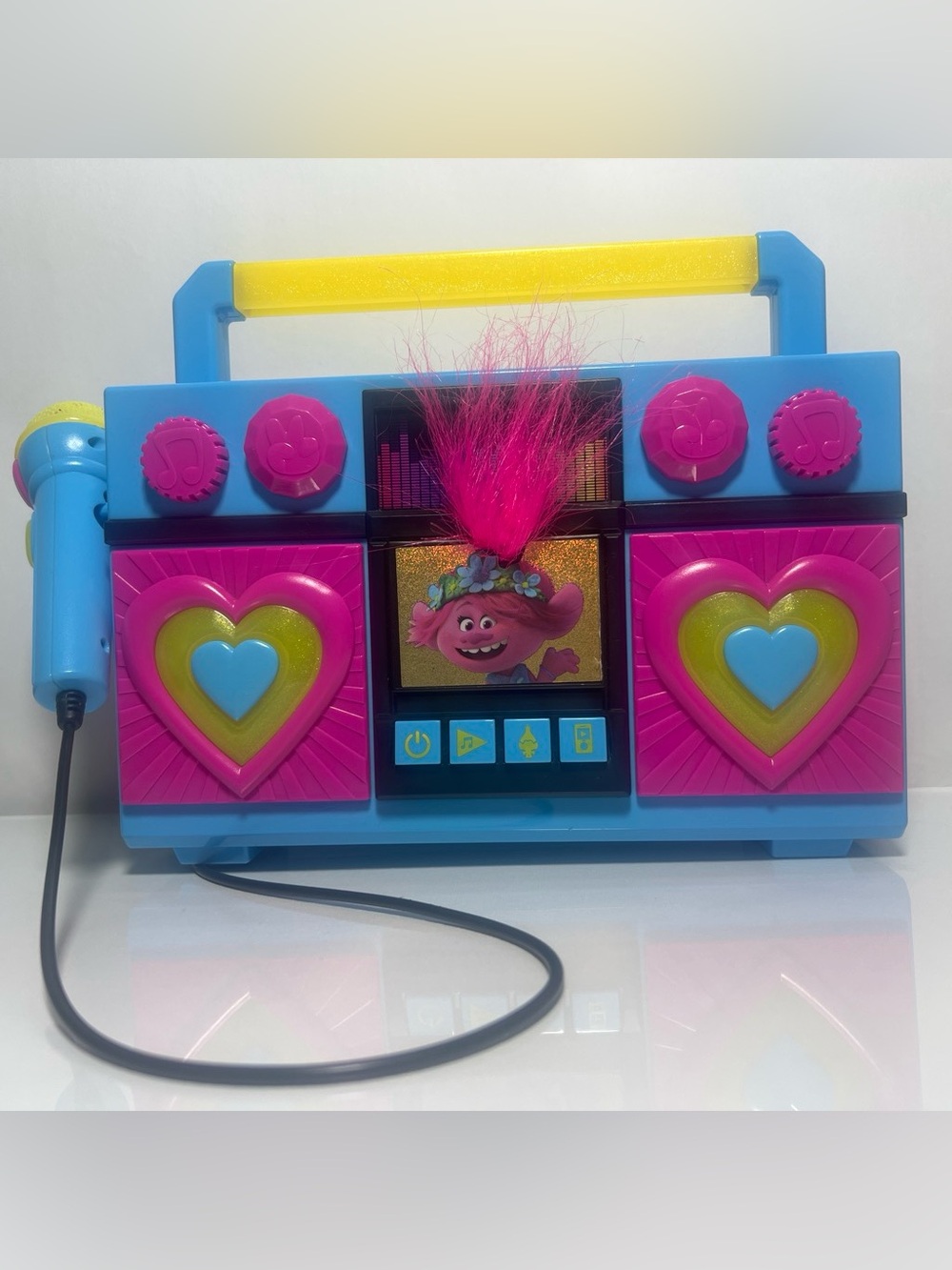 Trolls Pink & Blue Kids Karaoke Boombox with Wired Microphone